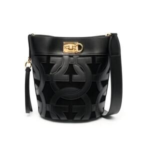 The Studio Logo Tote by Salvatore Ferragamo Black, Gold Accents, Designer, OS
